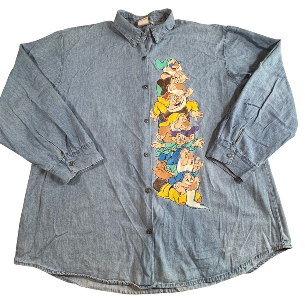 Vintage Disney Snow White Seven Dwarfs Denim Shirt Jerry Leigh Blue Women's 20